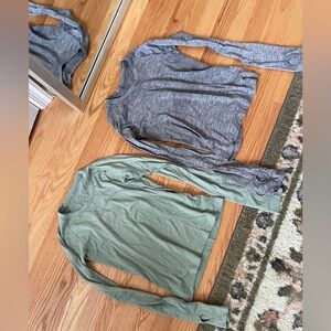 Gray and Green Lululemon swiftly long sleeve CROPPED